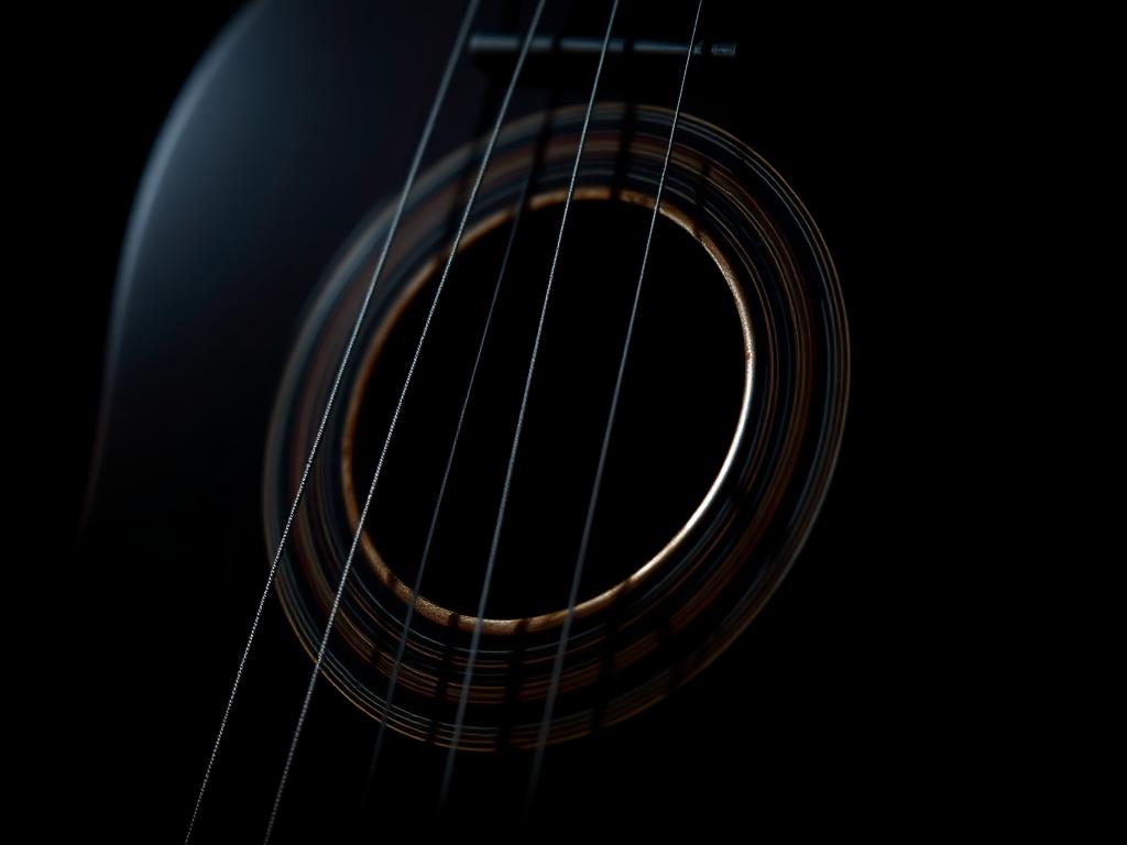 Close-up of a cuatro string instrument in low light